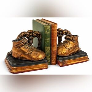 Vintage Bronze Baby Shoe Bookends Victorian Style Nursery Decor Heavy Pair
